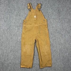 Carhartt Canvas Double Knee Bib Overalls Kids Size 4T Khaki Brown 0711